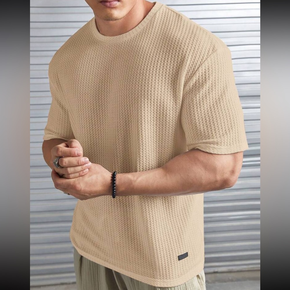Homme Loose Fit Men's Solid Color Waffle Knit T-Shirt